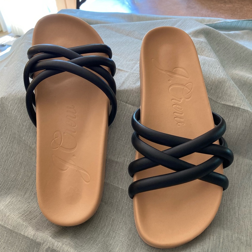 J. Crew Black and Tan Women's Slide Sandals